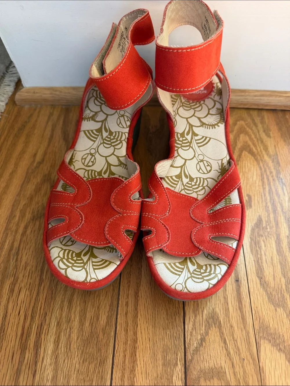 NWOT Fly London Women’s Red Suede Wedge Sandals, Size 38 (approximately 7 1/2)